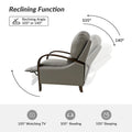 Set of 2 Alex Mid Century Modern Genuine Leather Manual Recliners with Curved Wooden Arms